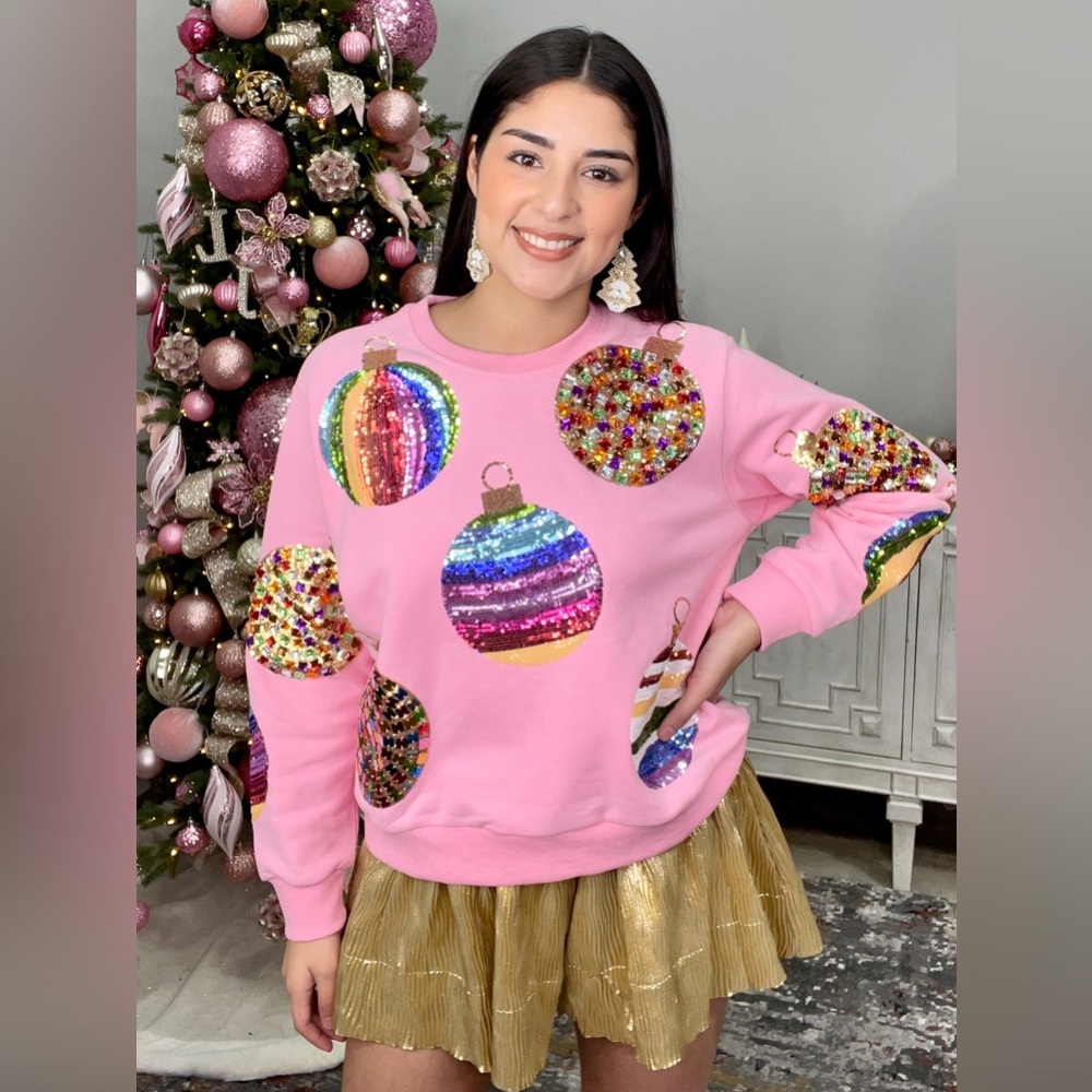 QUEEN OF SPARKLES ORNAMENT SWEATSHIRT PINK Small - Picture 3 of 6